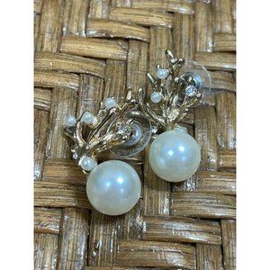 Gold Tone Faux Pearl Sea branch Earrings